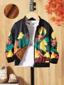 Young Boy 1pc Wolf Print Teddy Lined Zipper Bomber Jacket
