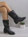 Women's Classic Slip-on Mid-calf Boots, Simple And Elegant