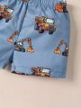 Baby Boys' Cartoon Digger Print Short Sleeve T-shirt And Shorts Set