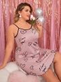 Plus Size Heart & Slogan Printed Cami Nightgown