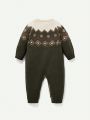 Cozy Cub Baby Boys' Geometric Pattern Intarsia Round Neck Long Sleeve Jumpsuit