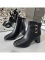 Women's Fashionable Chunky Heel Ankle Boots 2022 Autumn/winter New French Style Pointed Toe Side Zipper Chic Boots