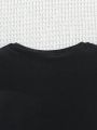SHEIN Kids HYPEME Girls' Sporty Street Knit Round Neck Short Sleeve T-Shirt And Base Shorts Set