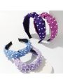 3pcs/set Fabric Solid Color Pearl Knot Hairbands, Suitable For Daily Wear