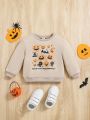 SHEIN Baby Girl Halloween Pumpkin & Slogan Graphic Sweatshirt