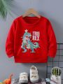 SHEIN Boys' Dinosaur & Letter Printed Casual Cute Sweatshirt With Long Sleeves And Round Neck