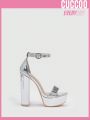 Cuccoo Everyday Collection Woman Shoes  Valentine Day Metallic Chunky Heeled Silver Ankle Strap Sandals