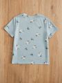 SHEIN Kids Nujoom Tween Girls' Floral Print Short Sleeve T-Shirt, Cute Holiday Round Neck Pullover Top