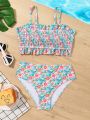 Tween Girls' Floral Print Ruffle Trim Two-Piece Swimsuit