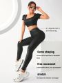 Daily&Casual Women's Sportswear Set For Yoga, Running, Exercise, Outdoors Featuring Square Neck, Short Sleeve Top & V-Waist Leggings