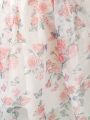 SHEIN Kids Nujoom Single Piece Toddler Girls' Chiffon Puff Short Sleeve Floral Dress For Summer