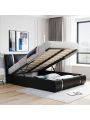 Queen Size Upholstered Faux Leather Platform Bed with a Hydraulic Storage System, Durable Bedframe for Teens, Bedroom, Home Furniture, No Box Spring Required