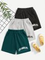 SHEIN Kids EVRYDAY Young Boy Casual Comfortable Letter Print Shorts 3pcs/Set