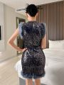 SHEINNeu Ladies New Chinese Style Sequin Dress