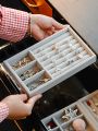 1pc Multi-grid Jewelry Storage Box, Multifunction Grey Ring Storage Tray For Home
