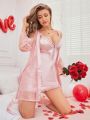 Women'S Satin Cami Nightgown With Lace Robe Pajama Set
