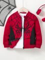 SHEIN Kids EVRYDAY Toddler Boys' Spider Printed Zipper Closure Baseball Jacket, Casual Cute Fashion Sporty Spring/fall Outwear