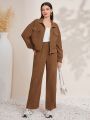 SHEIN Mulvari Women'S Corduroy Jacket And Pants Set