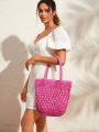 SHEIN VCAY 1pc Woven Solid Tote Bag For Women, Pink