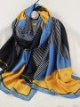 1pc Women's Fashionable Geometric Printed Satin Beach Shawl Scarf For Sun Protection Suitable For Daily Wear