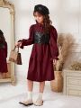 SHEIN Girls' Loose And Elegant Corduroy Shirt Dress Matched With Elastic Leather Strap Tank Top