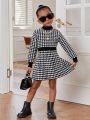 SHEIN Kids Cooltwn Little Girls' Houndstooth Pattern Sweater Dress
