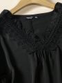 Code Solid Color Lace Splice Loose Casual Shirt