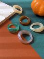 5-piece Set Of Thick Transparent Resin Rings With Personalized Matching Halo-dye Pattern And Irregular-shaped Rings (hand-made Halo-dye Process, Ring Patterns Are Different, And There Is Color Difference)