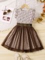 SHEIN Kids EVRYDAY Young Girls' Princess Style, Romantic & Elegant Mesh Dress With Letter Print