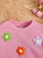 SHEIN Baby Girls' Cute & Casual Loose Fit Sweatshirt With Colorful Flower Decoration, Long Sleeve