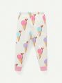 Cozy Cub Baby Girls' Cartoon Ice Cream Printed Round Neck Pullover Top And Jogger Pants Set