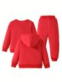 SHEIN Kids EVRYDAY 3pcs/set Little Boys' Solid Color Fleece Hoodie&sweatshirt&jogger Pants Outfits