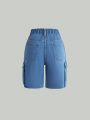 New Arrivals Teen Girls' Casual Fashion Cargo Style Washed Denim Shorts