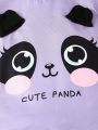 Baby Girl Purple Cute Little Black Bear & Panda Pattern Print Long Sleeve And Long Leggings Comfortable Pajama Set