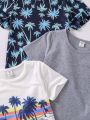 SHEIN Kids SUNSHNE 3pcs/Set Toddler Boys' Tropical Plant Pattern Short Sleeve Tee