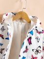 Little Girls' Fashionable Butterfly Printed Hooded Long Jacket For Spring Or Autumn