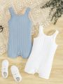 SHEIN Baby Girl Comfortable Solid Color Sleeveless Romper 2pcs Set