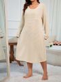 Plus Size Women's Casual Knitted Jacquard Sleep Dress With Drop Shoulder
