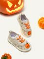 Cozy Cub Boys' Stylish Cartoon Pumpkin Design Halloween Lace-up Sneakerss For Casual And Comfortable Wear