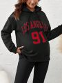 SHEIN Maternity Letter And Number Print Drawstring Hoodie