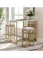 3-piece Modern Pub Set with Faux Marble Countertop and Bar Stools, White/Gold