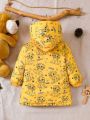 Baby Boy Dinosaur Print Thermal Lined Hooded Coat Without Sweater