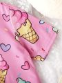 Tween Girls' Cute Ice Cream Print Loose Short Sleeve Sleep Dress