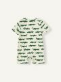 Cozy Cub Baby Boy Cartoon Crocodile Pattern Short Sleeve Romper With Shorts 2pcs/Set