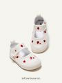 Cozy Cub Girls' White Strawberry Patterned Strap Flat Sneakers, Stylish Design, Lightweight Comfortable Shoes For Daily Wear And Sports (Random Image)
