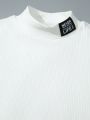 SHEIN Young Boy Casual & Comfortable Half High Collar Knitted Short Sleeve Top With Woven Label, Summer