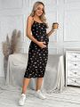SHEIN Maternity Floral Printed Slim Fit Spaghetti Strap Dress