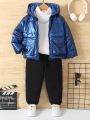Young Boy 1pc Flap Pocket Hooded Puffer Coat