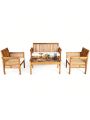 Gymax 4PCS Wooden Patio Conversation Set Outdoor Furniture Set w/ Cushion