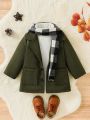 Baby Boy Dual Pocket Lapel Neck Coat & Scarf Without Sweater